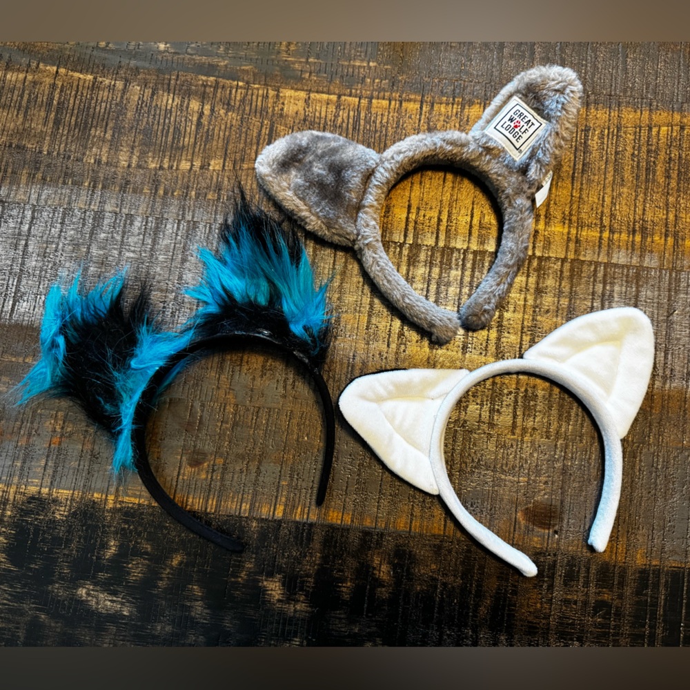 Lot of 3 Ear Animal Headbands Cat Wolf Lodge & Black and Blue Kids - Picture 4 of 5